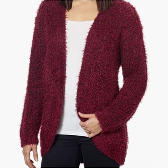 Kensie wine open front eyelash cardigan large - Picture 1 of 9